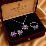 CONJUNTO AMATISTA FLOR FLORECIDA JOYAS | ORO BLANCO