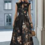 VESTIDO MIDI SATINADO CON ESTAMPADO FLORAL Y DETALLE KEYHOLE - VALERINA MARBELLA