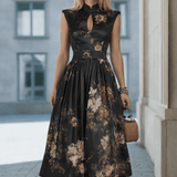 VESTIDO MIDI SATINADO CON ESTAMPADO FLORAL Y DETALLE KEYHOLE - VALERINA MARBELLA