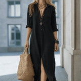 VESTIDO MAXI NEGRO CON BOTONES - VALERINA MARBELLA