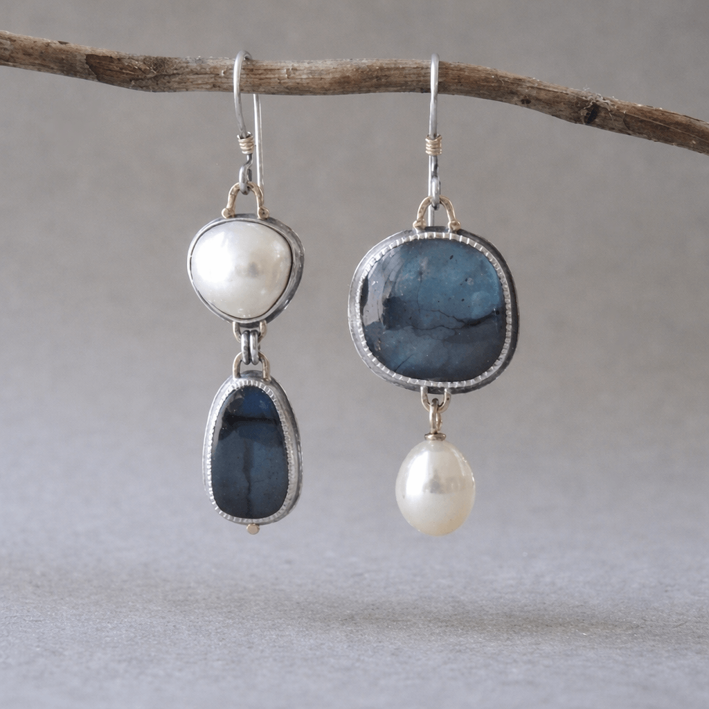 PENDIENTES VINTAGE AZUL PIERRE PERLA