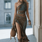 VESTIDO MAXI DE UN HOMBRO CON ESTAMPADO ÉTNICO - VALERINA MARBELLA