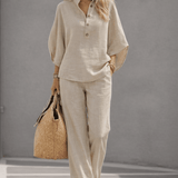 CONJUNTO DE ALGODÓN Y LINO CON MANGAS MURCIÉLAGO - VALERINA MARBELLA