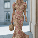 VESTIDO MAXI FLORAL CON MANGAS ABULLONADAS - VALERINA MARBELLA