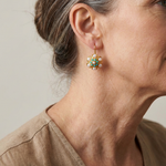 PENDIENTES CLÁSICO TURQUESA & PERLA PLAQUÉ ORO FLOR