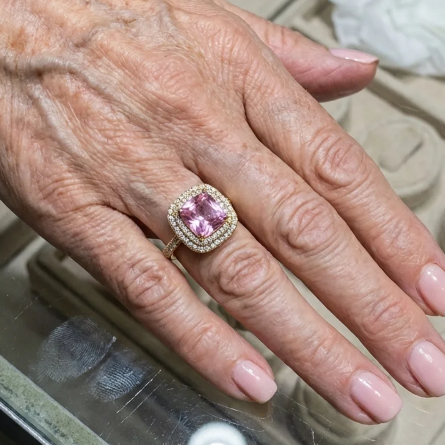 ANILLO COJÍN ROSA ZAFIRO | ORO ROSA