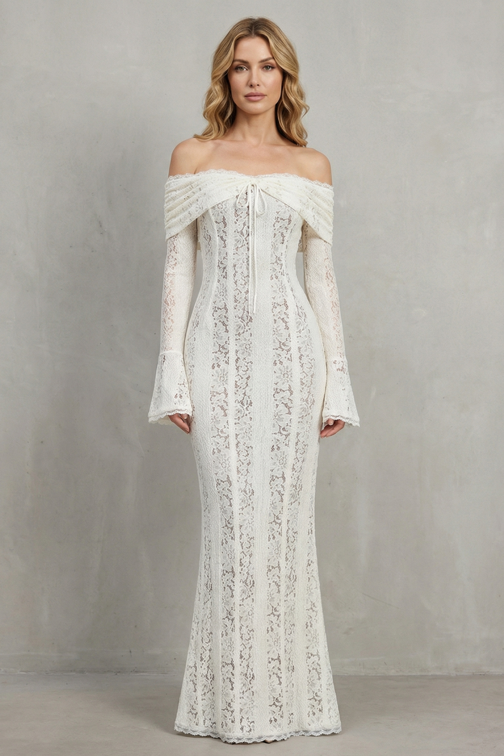 Elarina – Romantic lace silhouette – Off shoulder maxi dress