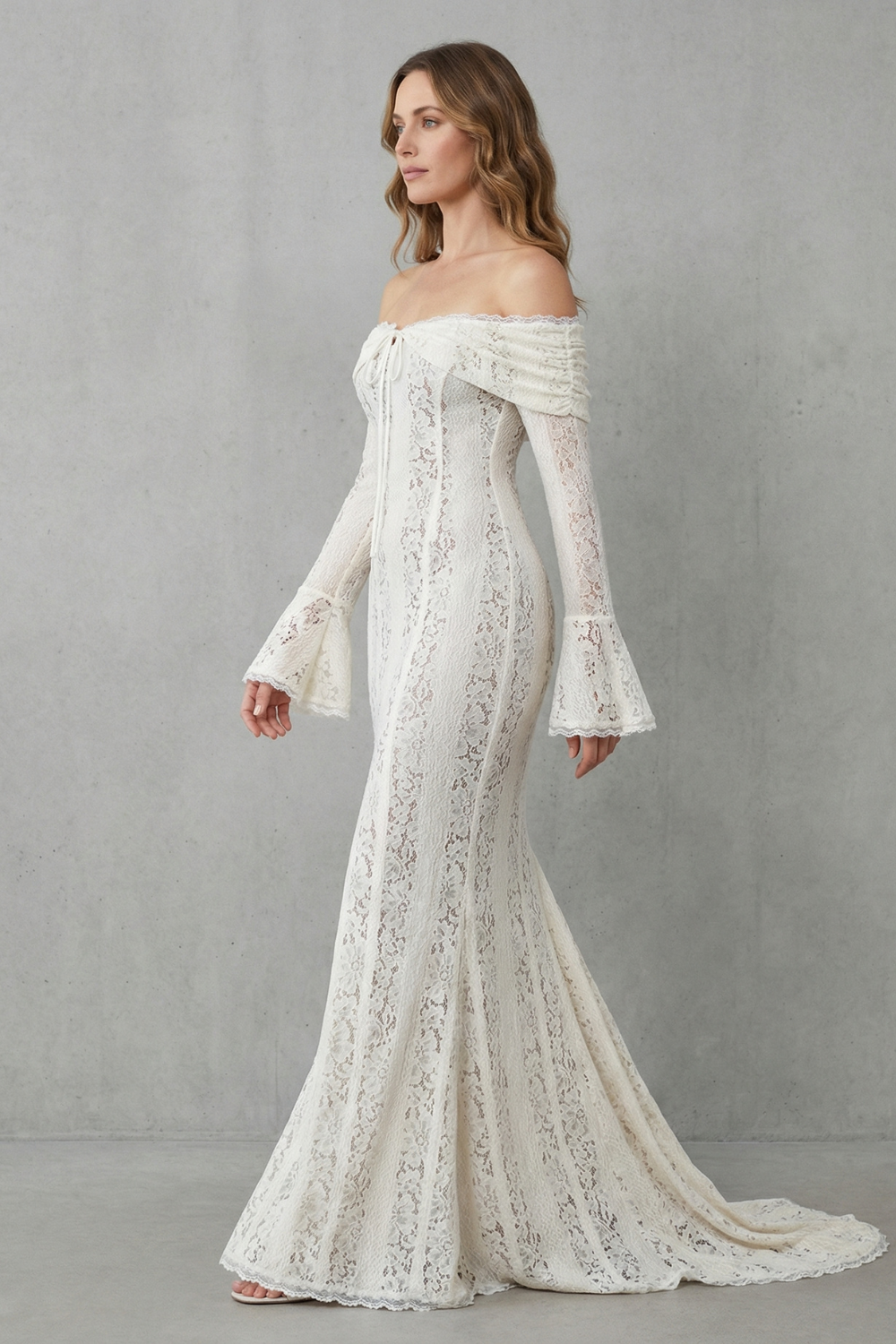 Elarina – Romantic lace silhouette – Off shoulder maxi dress