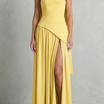 Elarisse – Asymmetric drape accent – Strapless formal gown