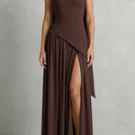 Elarisse – Asymmetric drape accent – Strapless formal gown