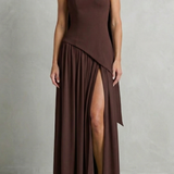 Elarisse – Asymmetric drape accent – Strapless formal gown