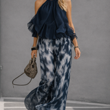 CONJUNTO DE TOP HALTER AZUL MARINO Y PANTALONES