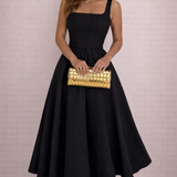 VESTIDO MIDI ELEGANTE SIN MANGAS CON ESCOTE CAÍDO