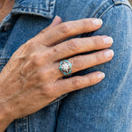ANILLO ELEGANTE BOHEMIO TURQUESA FEUILLE CIRCONA CRISTAL