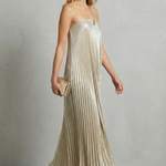 Élodie – Luminous pleated flow – Strapless metallic gown