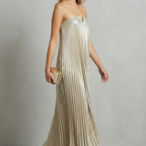 Élodie – Luminous pleated flow – Strapless metallic gown