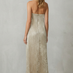 Élodie – Luminous pleated flow – Strapless metallic gown