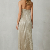 Élodie – Luminous pleated flow – Strapless metallic gown
