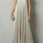 Élodie – Luminous pleated flow – Strapless metallic gown