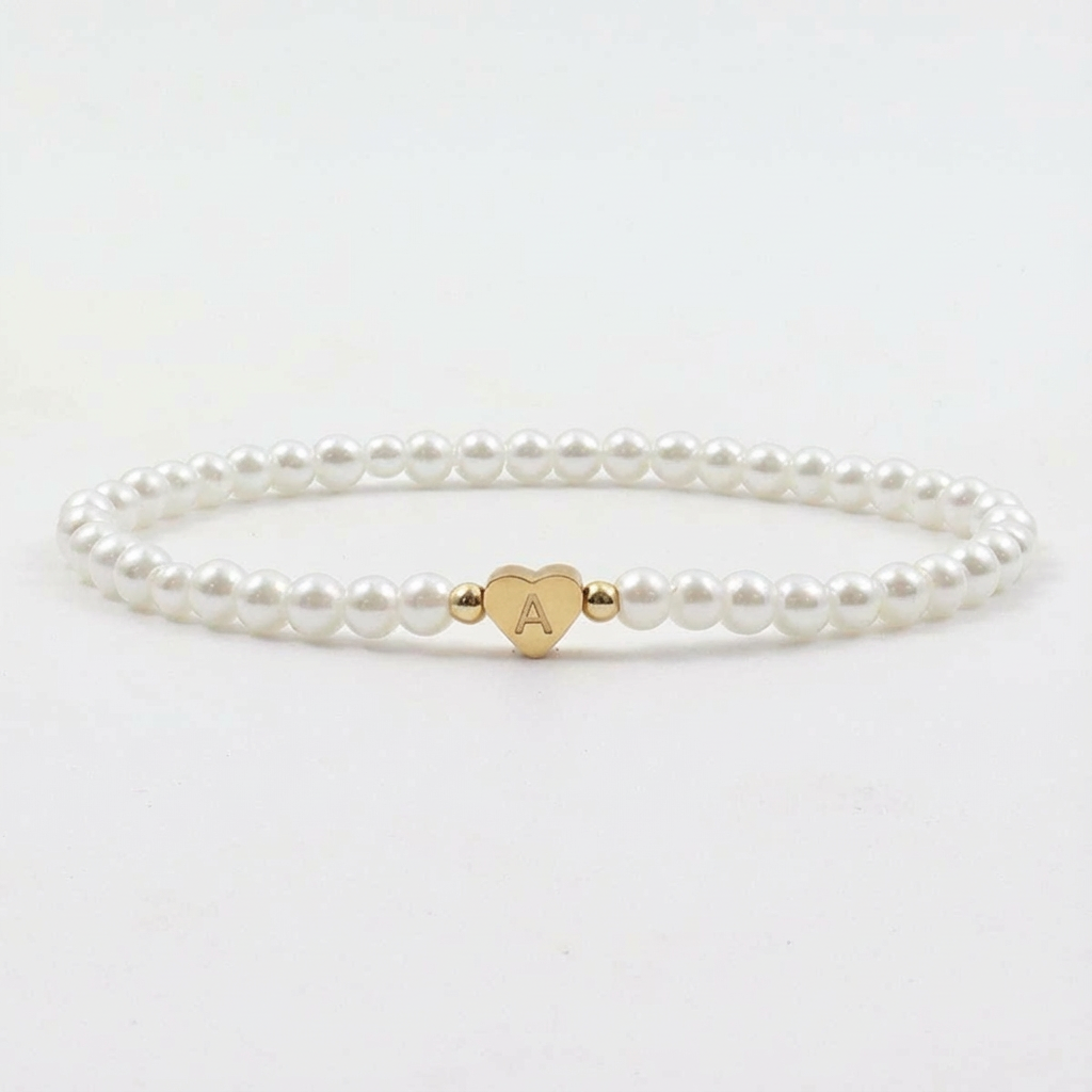PULSERA PERSONNALISÉ PERLA PERLA CON CORAZÓN INITIALE DIJE