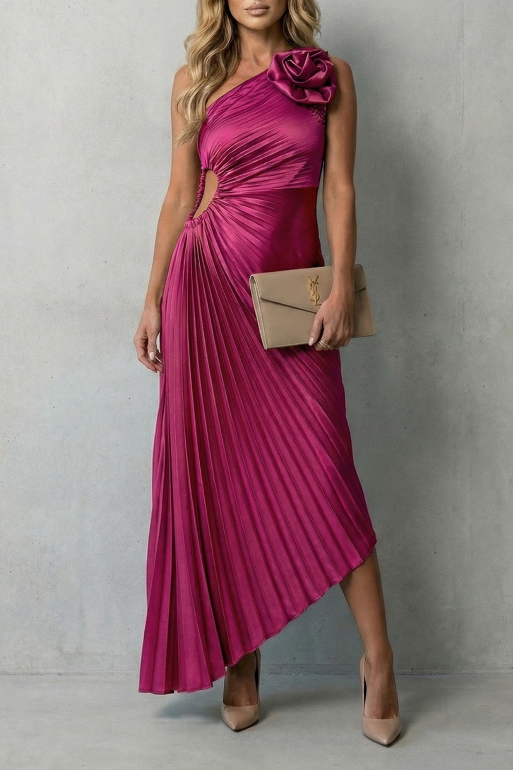 Felicity – Statement elegance – Women’s One-Shoulder Pleated Maxi Dress