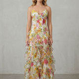 Fiorella – Watercolour bloom flow – Ruffled chiffon maxi dress