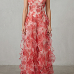 Fiorella – Watercolour bloom flow – Ruffled chiffon maxi dress