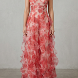 Fiorella – Watercolour bloom flow – Ruffled chiffon maxi dress