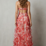 Fiorella – Watercolour bloom flow – Ruffled chiffon maxi dress