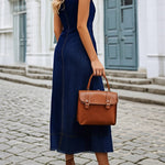 【24-hour shipping out】Casual Loose Fit Crew Neck Front Zipper Dark Blue Denim Maxi Dress