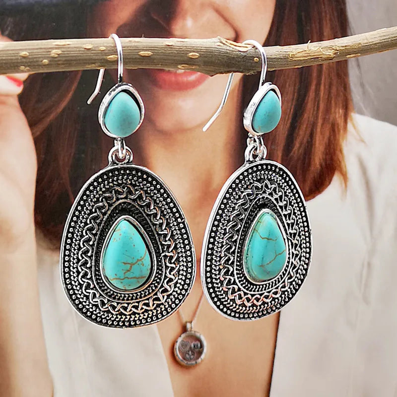 PENDIENTES BOHEMIO PLATA TON GOTA TURQUESA FILIGRANE
