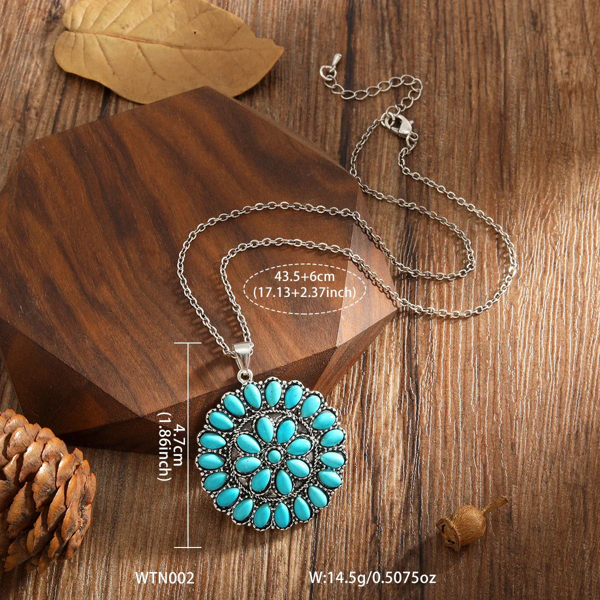 COLLAR VINTAGE REDONDO TURQUESA RACIMO COLGANTE