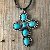 COLLAR BOHEMIO RÉTRO PLATA TON TURQUESA CRUZ COLGANTE