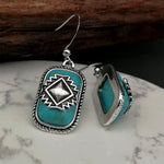 PENDIENTES BOHEMIO VINTAGE AZTÈQUE GÉOMÉTRIQUE TURQUESA GOTA