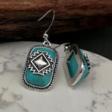 PENDIENTES BOHEMIO VINTAGE AZTÈQUE GÉOMÉTRIQUE TURQUESA GOTA