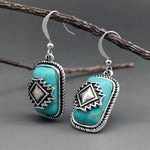 PENDIENTES BOHEMIO VINTAGE AZTÈQUE GÉOMÉTRIQUE TURQUESA GOTA