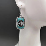 PENDIENTES BOHEMIO VINTAGE AZTÈQUE GÉOMÉTRIQUE TURQUESA GOTA