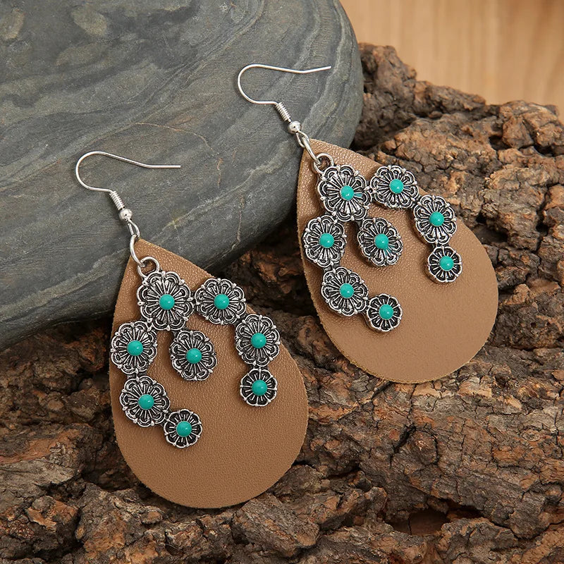PENDIENTES BOHEMIO WESTERN TURQUESA CROISSANT CUIR
