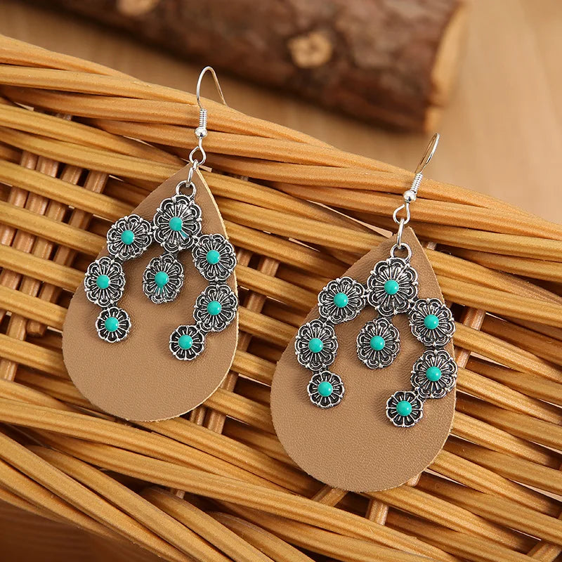 PENDIENTES BOHEMIO WESTERN TURQUESA CROISSANT CUIR