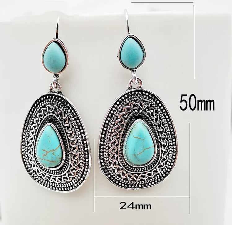 PENDIENTES BOHEMIO PLATA TON GOTA TURQUESA FILIGRANE