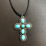 COLLAR BOHEMIO RÉTRO PLATA TON TURQUESA CRUZ COLGANTE