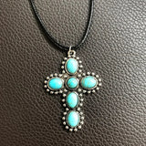 COLLAR BOHEMIO RÉTRO PLATA TON TURQUESA CRUZ COLGANTE