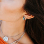 PENDIENTES VINTAGE PLATA TON TURQUESA FLOR CLOU OREILLE