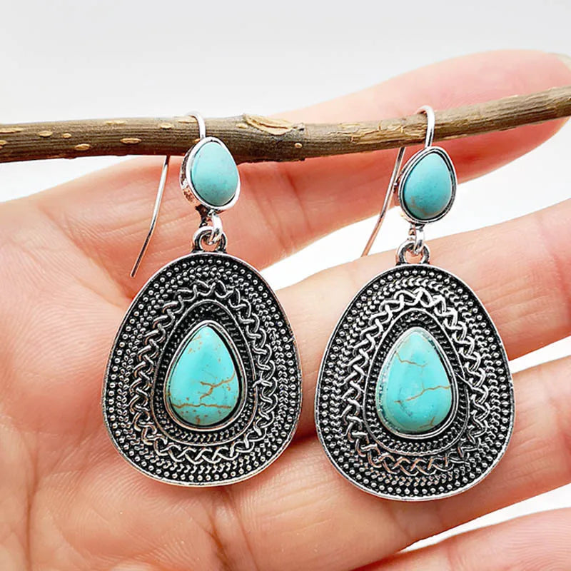 PENDIENTES BOHEMIO PLATA TON GOTA TURQUESA FILIGRANE