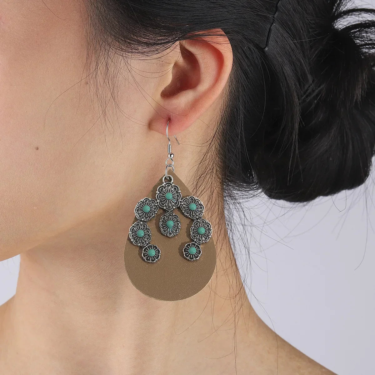 PENDIENTES BOHEMIO WESTERN TURQUESA CROISSANT CUIR