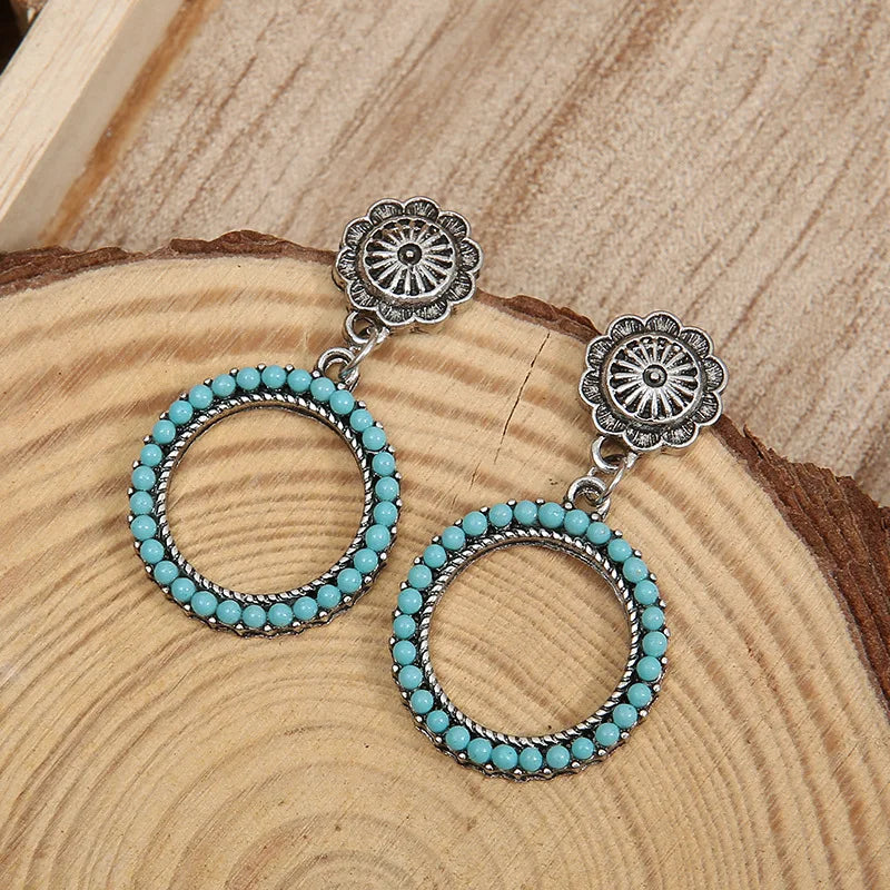 PENDIENTES VINTAGE BOHEMIO STYLE TURQUESA CONCHO ARO