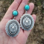 PENDIENTES WESTERN BOHEMIO PLATA PLAQUÉ TURQUESA CONCHO GOTA