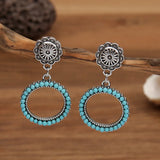 PENDIENTES VINTAGE BOHEMIO STYLE TURQUESA CONCHO ARO