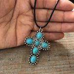 COLLAR BOHEMIO RÉTRO PLATA TON TURQUESA CRUZ COLGANTE