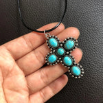 COLLAR BOHEMIO RÉTRO PLATA TON TURQUESA CRUZ COLGANTE